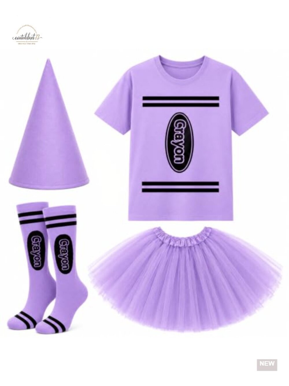 Women's Crayon Costume Set 4 Pc Halloween Tutu Tee Socks Hat